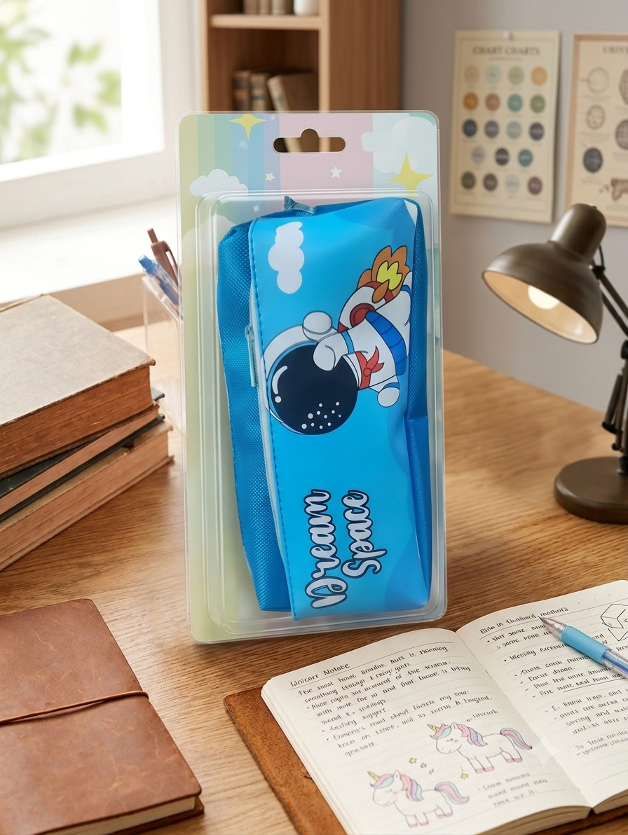 Dream Space Astronaut Large Capacity Pencil Case – Multi-Compartment Canvas Pouch for Boys & Girls