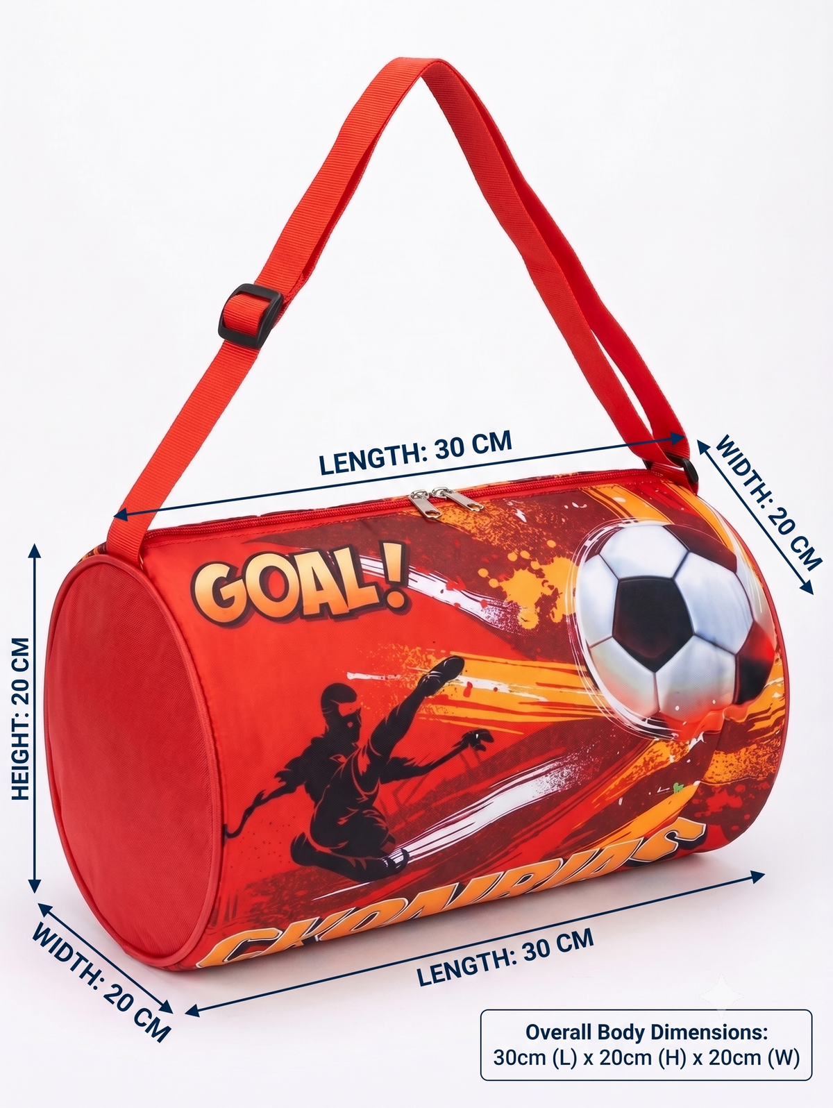 CuddleNest Soccer Goal! Red Kids Sports Barrel Duffle Bag