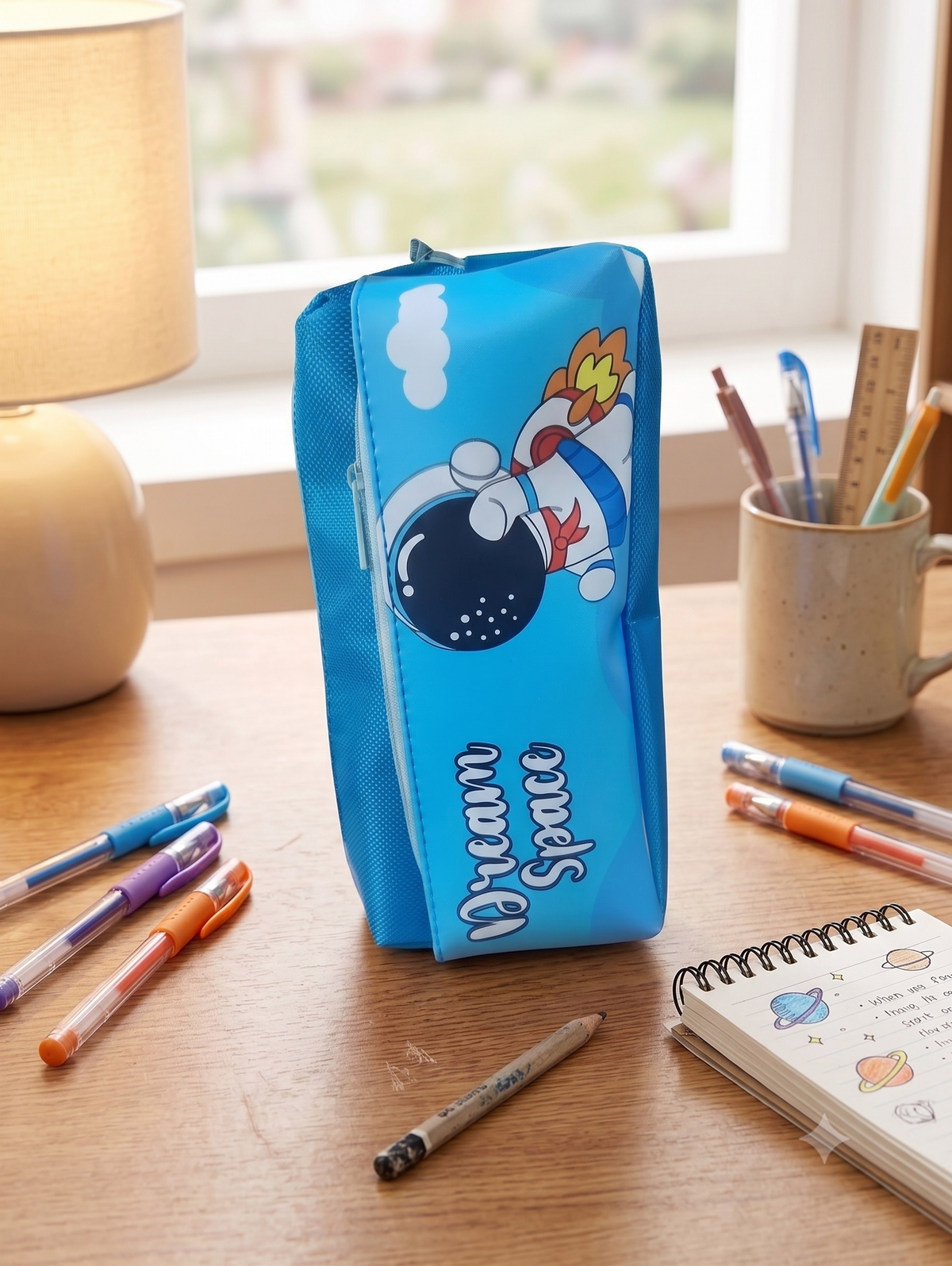 Dream Space Astronaut Large Capacity Pencil Case – Multi-Compartment Canvas Pouch for Boys & Girls