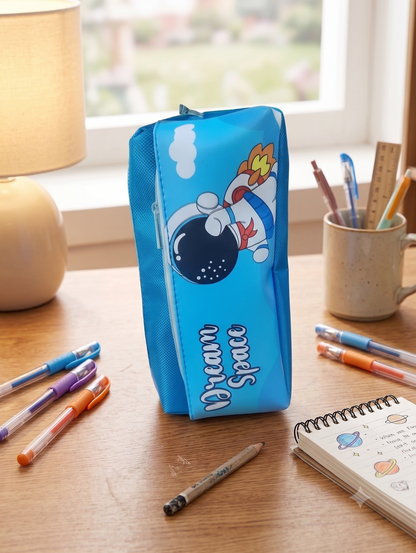 Dream Space Astronaut Large Capacity Pencil Case – Multi-Compartment Canvas Pouch for Boys & Girls