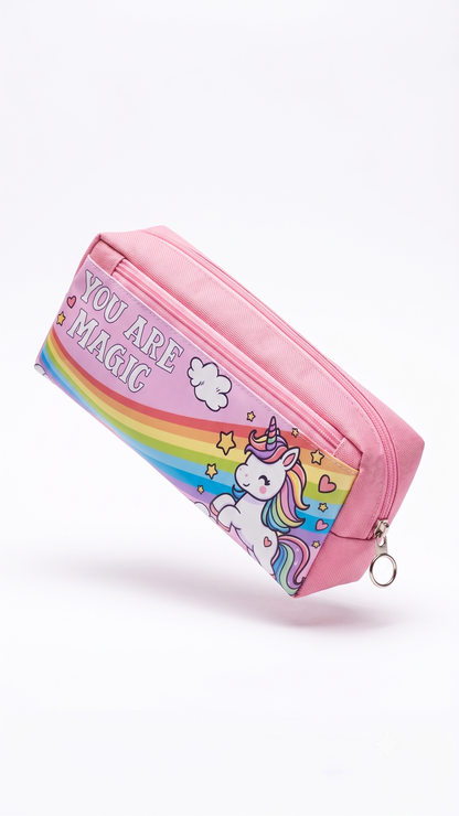 You Are Magic Rainbow Unicorn Pencil Case – High-Capacity Canvas Stationery Bag for Kids