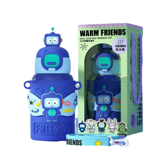 Cool Robot Kids’ Water Bottle – 450ml, Insulated & Travel-Friendly with Mini Toys!