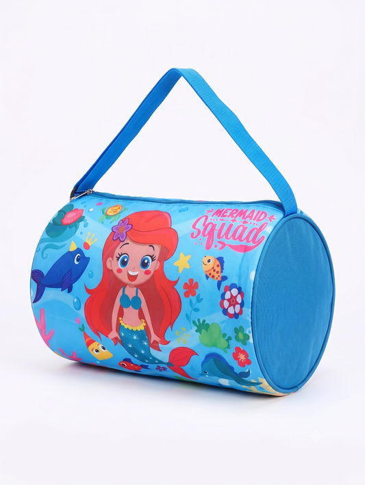 CuddleNest Mermaid Squad Kids Barrel Duffle Bag Playtime | Picnic | Swimming | Gym kit |  Party | Sports time