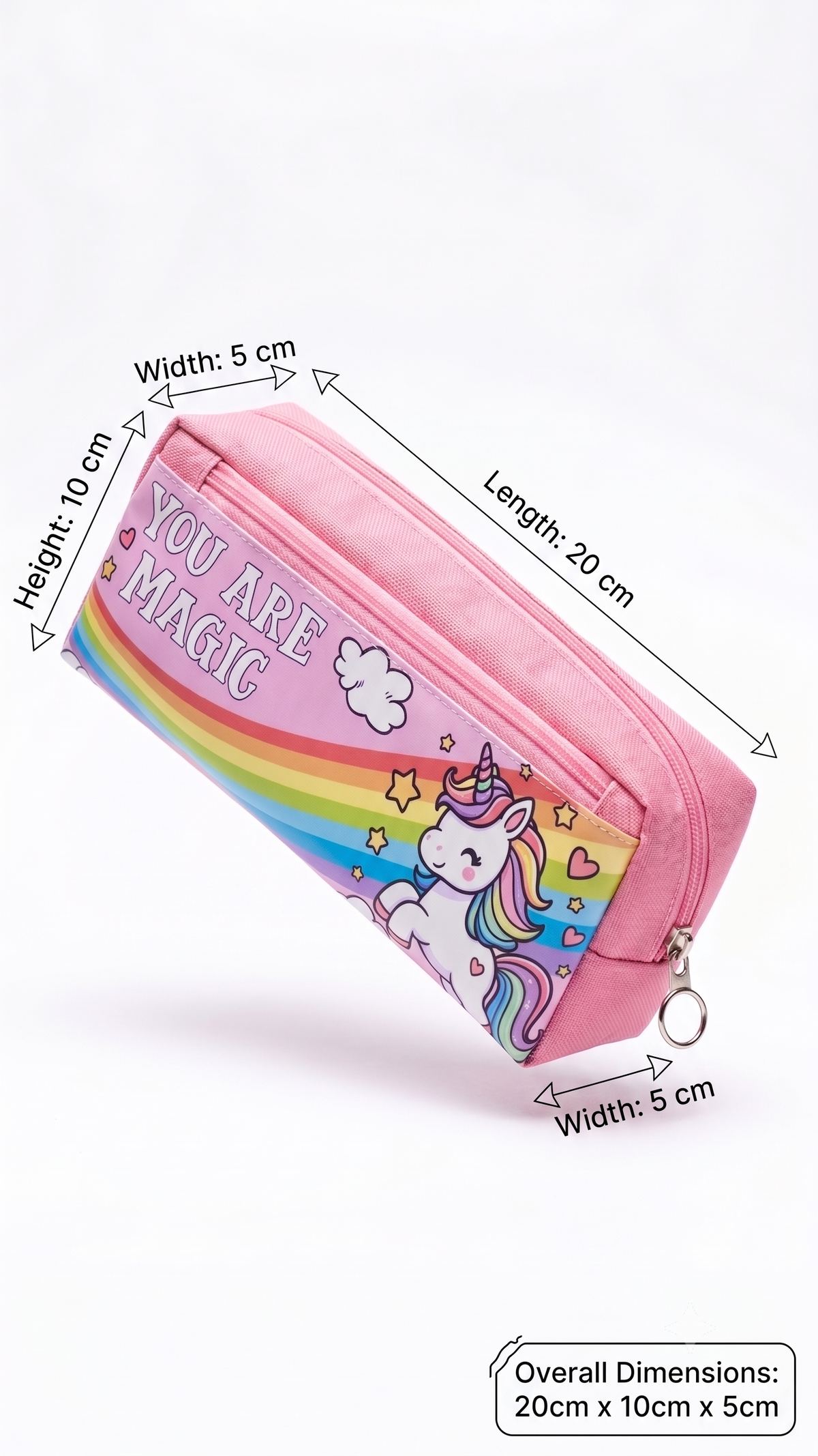 You Are Magic Rainbow Unicorn Pencil Case – High-Capacity Canvas Stationery Bag for Kids