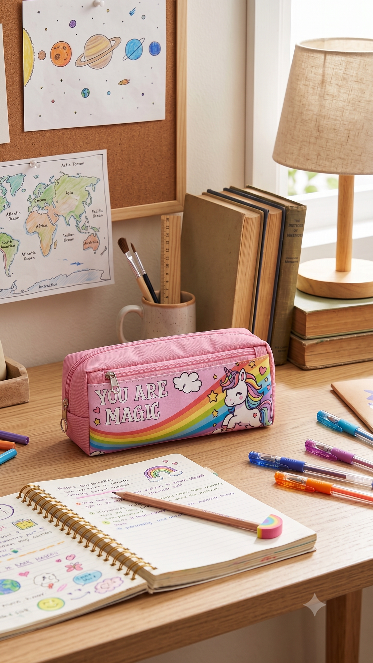 You Are Magic Rainbow Unicorn Pencil Case – High-Capacity Canvas Stationery Bag for Kids