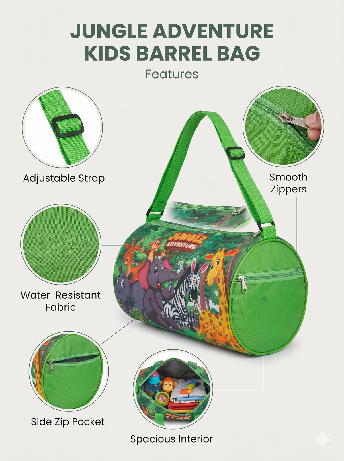 CuddleNest Adventure Safari Kids Barrel Duffle Bag (30 x 20 x 20 cm)