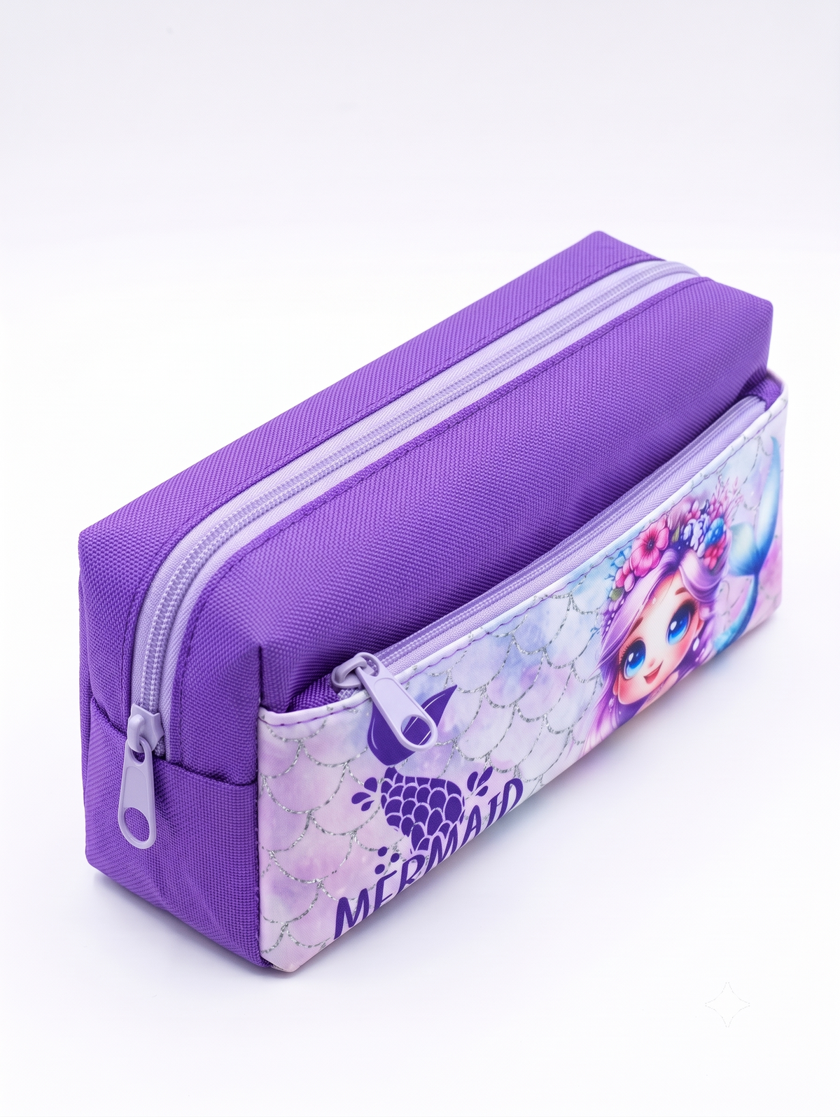 Mermaid Princess Large Capacity Pencil Case – Durable Purple Canvas Stationery Pouch for School & Desk Storage