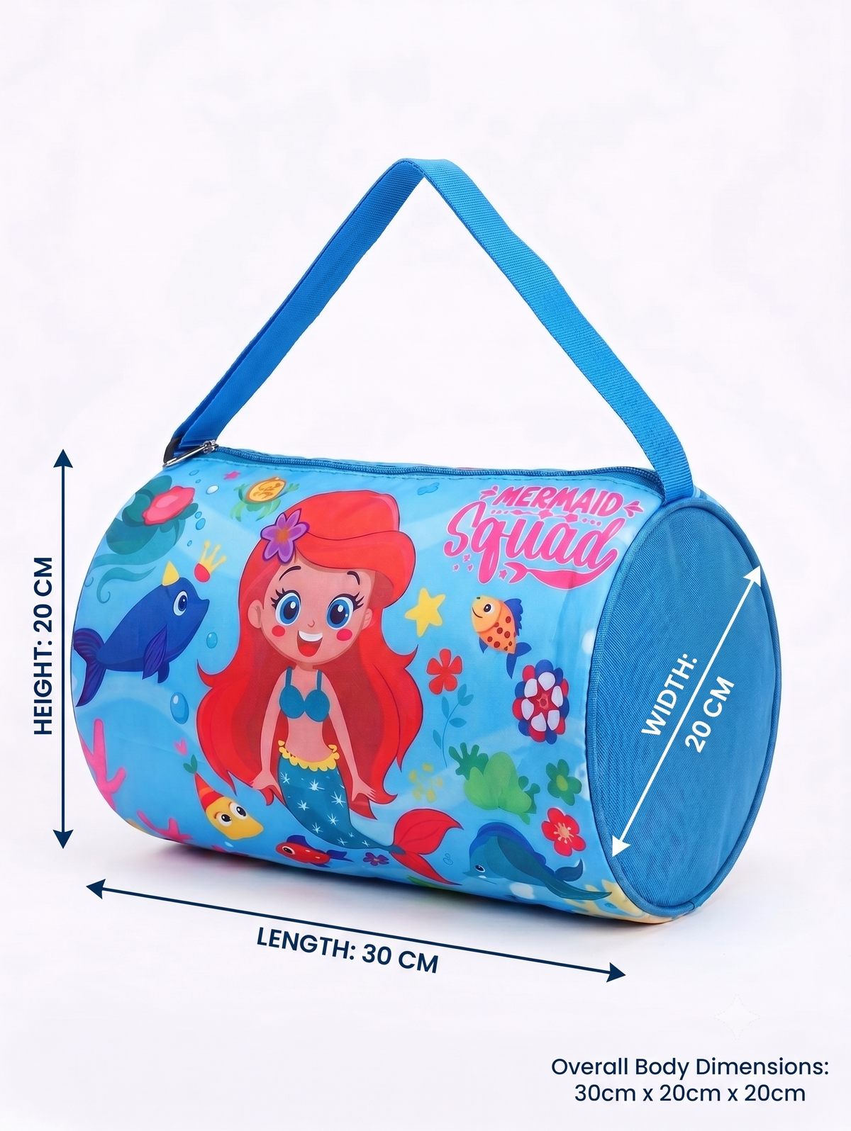 CuddleNest Mermaid Squad Kids Barrel Duffle Bag Playtime | Picnic | Swimming | Gym kit |  Party | Sports time