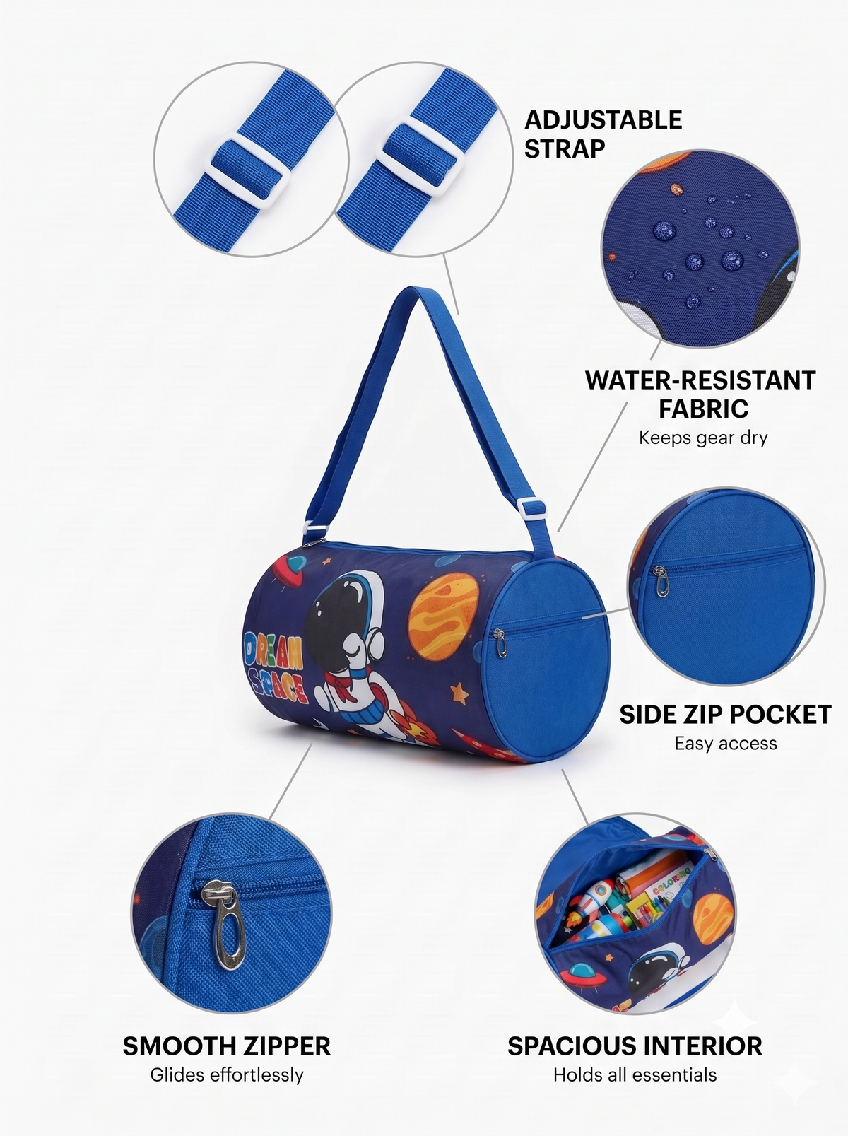 CuddleNest Dream Space Astronaut Kids Barrel Duffle Bag (30 x 20 x 20 cm)