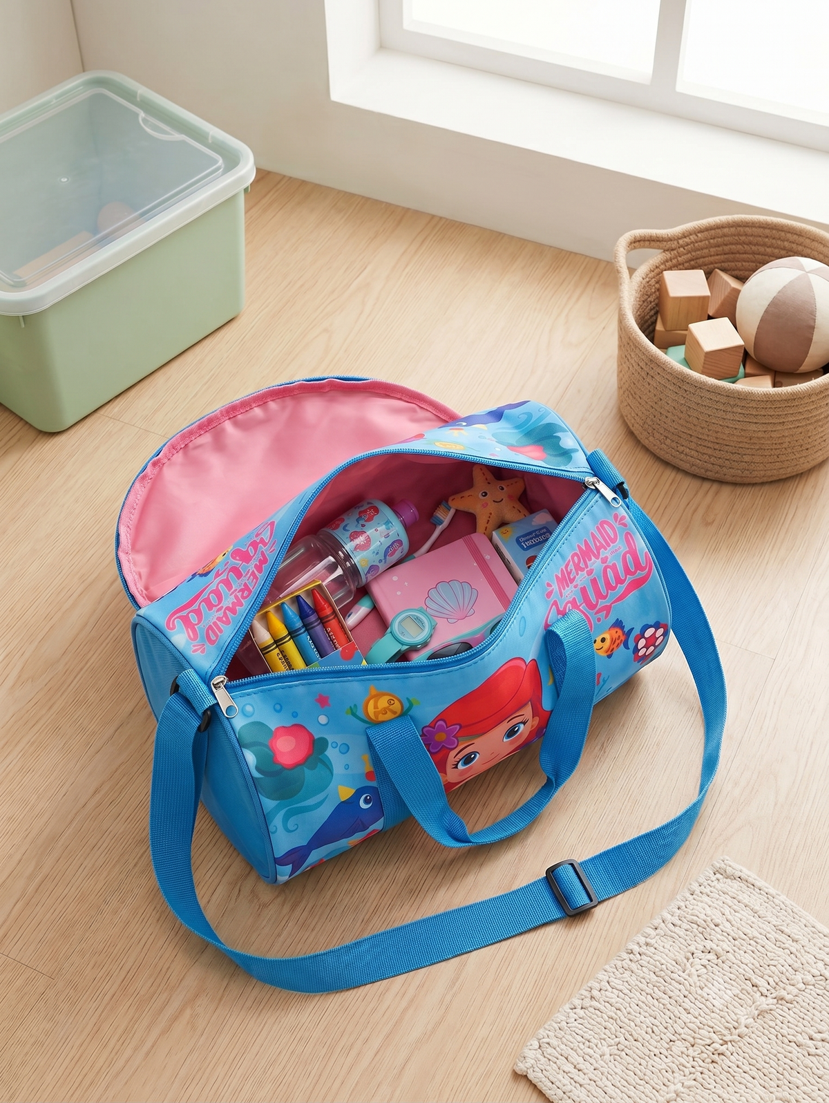 CuddleNest Mermaid Squad Kids Barrel Duffle Bag Playtime | Picnic | Swimming | Gym kit |  Party | Sports time