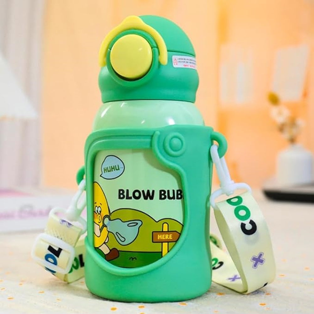 Child holding stainless steel water bottle with straw lid