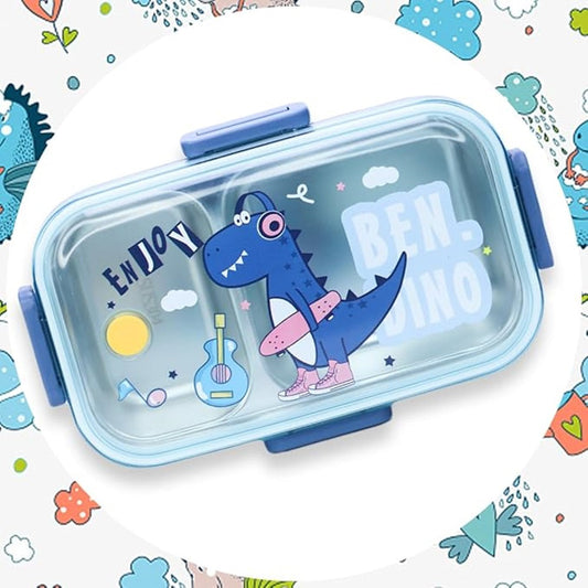 Green Dino Kids Stainless Steel Lunch Box | 700ml + 100ml Soup Bowl | Leak-Proof | 4-Lock Anti-Spill Design | Heat Insulation | Kids Tiffin Box for School & Travel