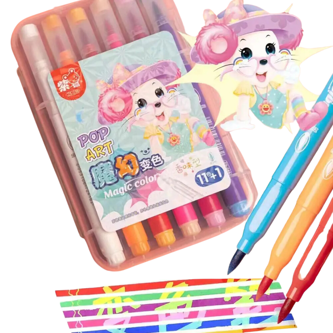 12 Magic Color-Changing Felt Tip Markers – Vibrant, Erasable & Safe for Kids & Adults
