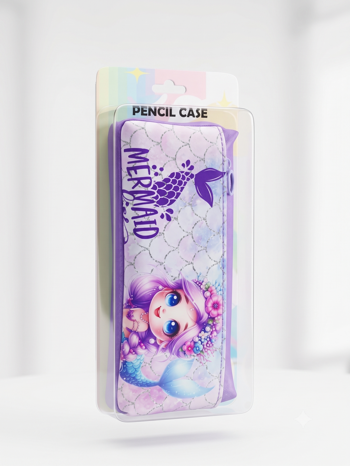 Mermaid Princess Large Capacity Pencil Case – Durable Purple Canvas Stationery Pouch for School & Desk Storage