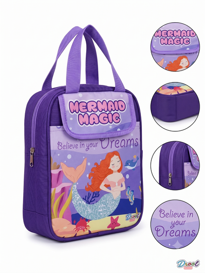 CuddleNest Purple Mermaid Magic Insulated Kids Lunch Bag with Front Flap Pocket