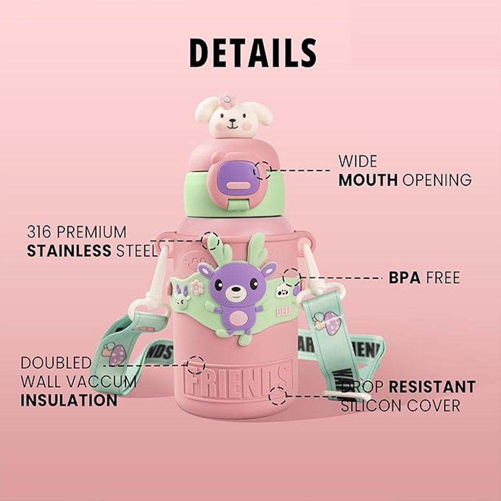 Portable stainless steel kids water bottle with push-button lid