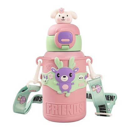 Leakproof 450ml kids water bottle with straw lid