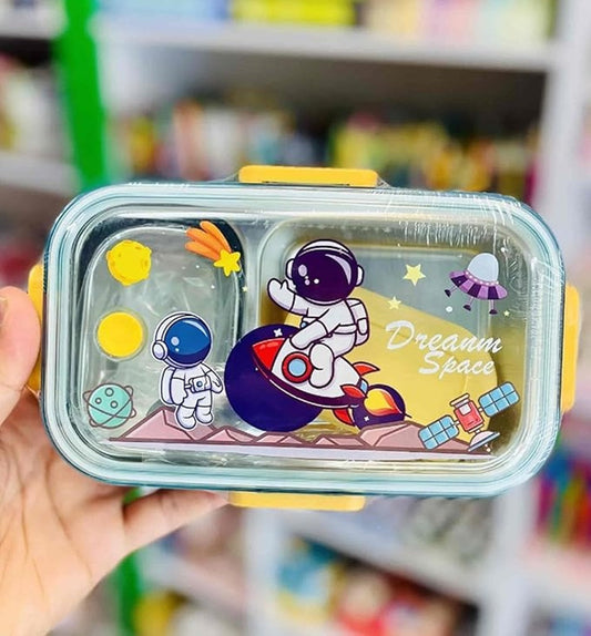 Blue Space Design Kids Stainless Steel Lunch Box | 700ml + 100ml Soup Bowl | Leak-Proof | 4-Lock Lid | Heatable Insulation | School, Picnic, Outdoor Meals