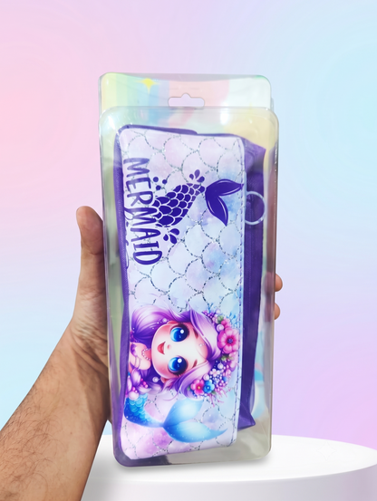 Mermaid Princess Large Capacity Pencil Case – Durable Purple Canvas Stationery Pouch for School & Desk Storage