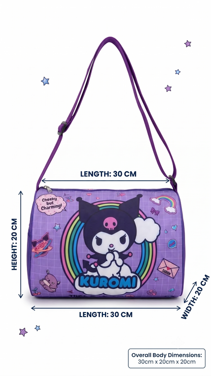 CuddleNest Kuromi "Cheeky but Charming" Kids Purple Barrel Duffle Bag (30 x 20 x 20 cm)