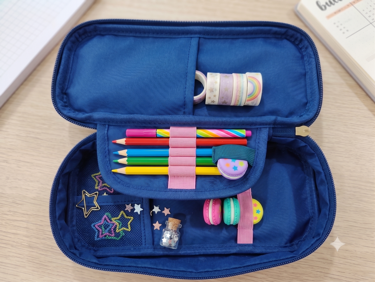 CuddleNest Kids Space Astronaut Fabric Pencil Pouch – Multi-Slot School Stationery Organiser (Dark Blue)