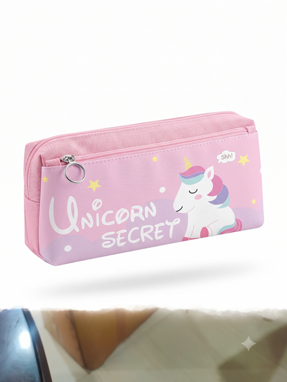 Unicorn Secret Large Capacity Kids Pencil Case – Durable Canvas Stationery Pouch for School & Desk Storage