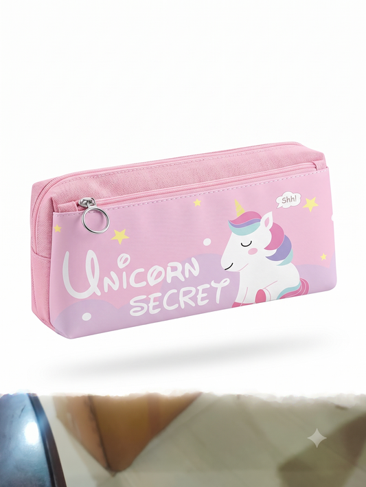 Unicorn Secret Large Capacity Kids Pencil Case – Durable Canvas Stationery Pouch for School & Desk Storage