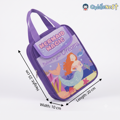 CuddleNest Purple Mermaid Magic Insulated Kids Lunch Bag with Front Flap Pocket
