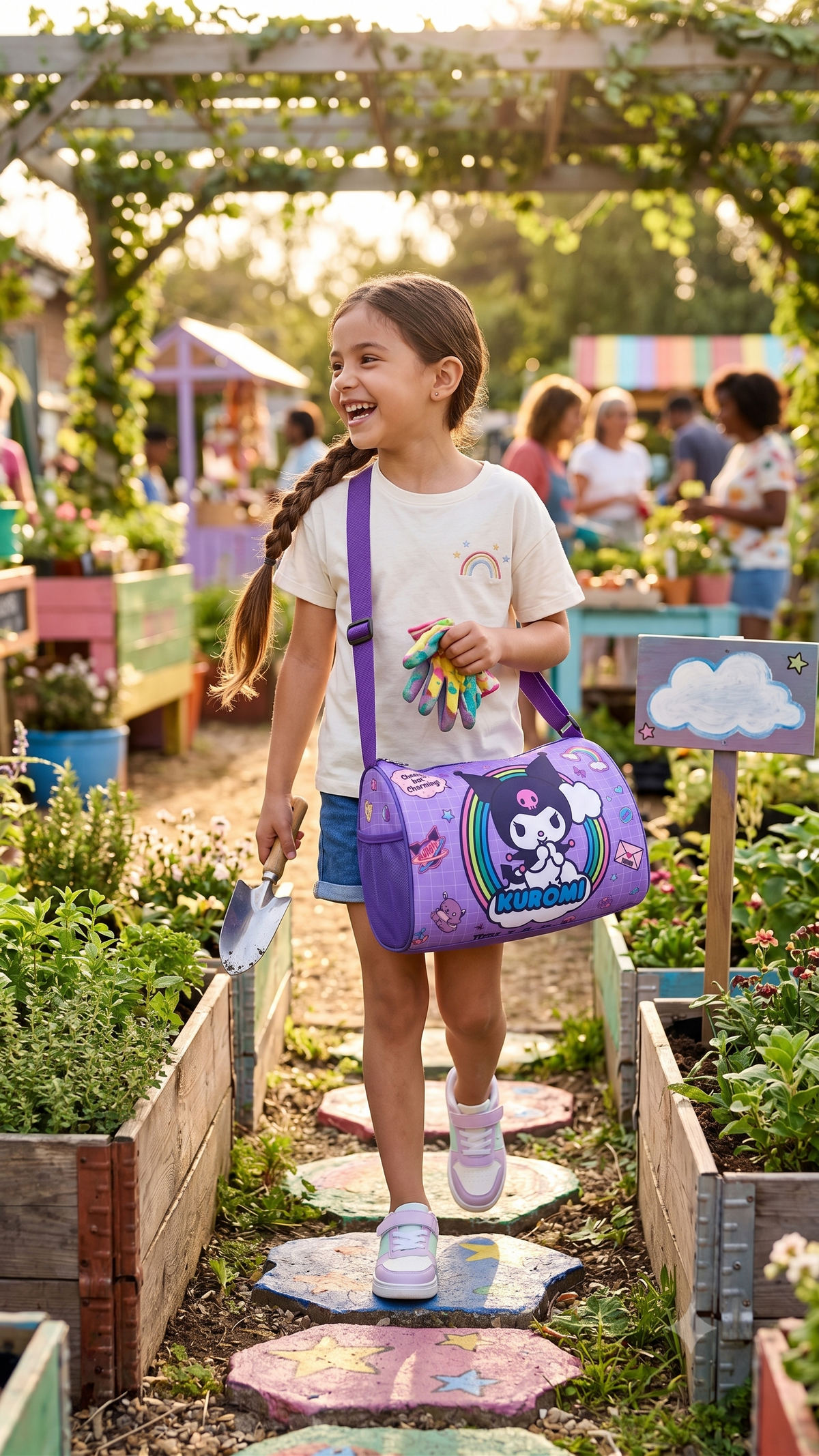 CuddleNest Kuromi "Cheeky but Charming" Kids Purple Barrel Duffle Bag (30 x 20 x 20 cm)
