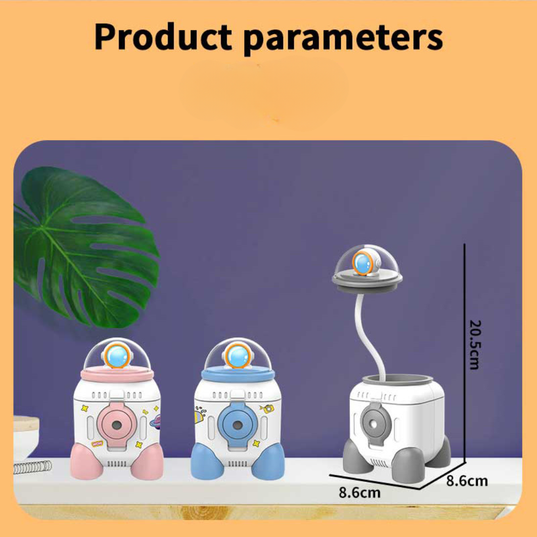 Cute Astronaut LED Desk Lamp – Flexible Gooseneck, USB Rechargeable & Pencil Sharpener