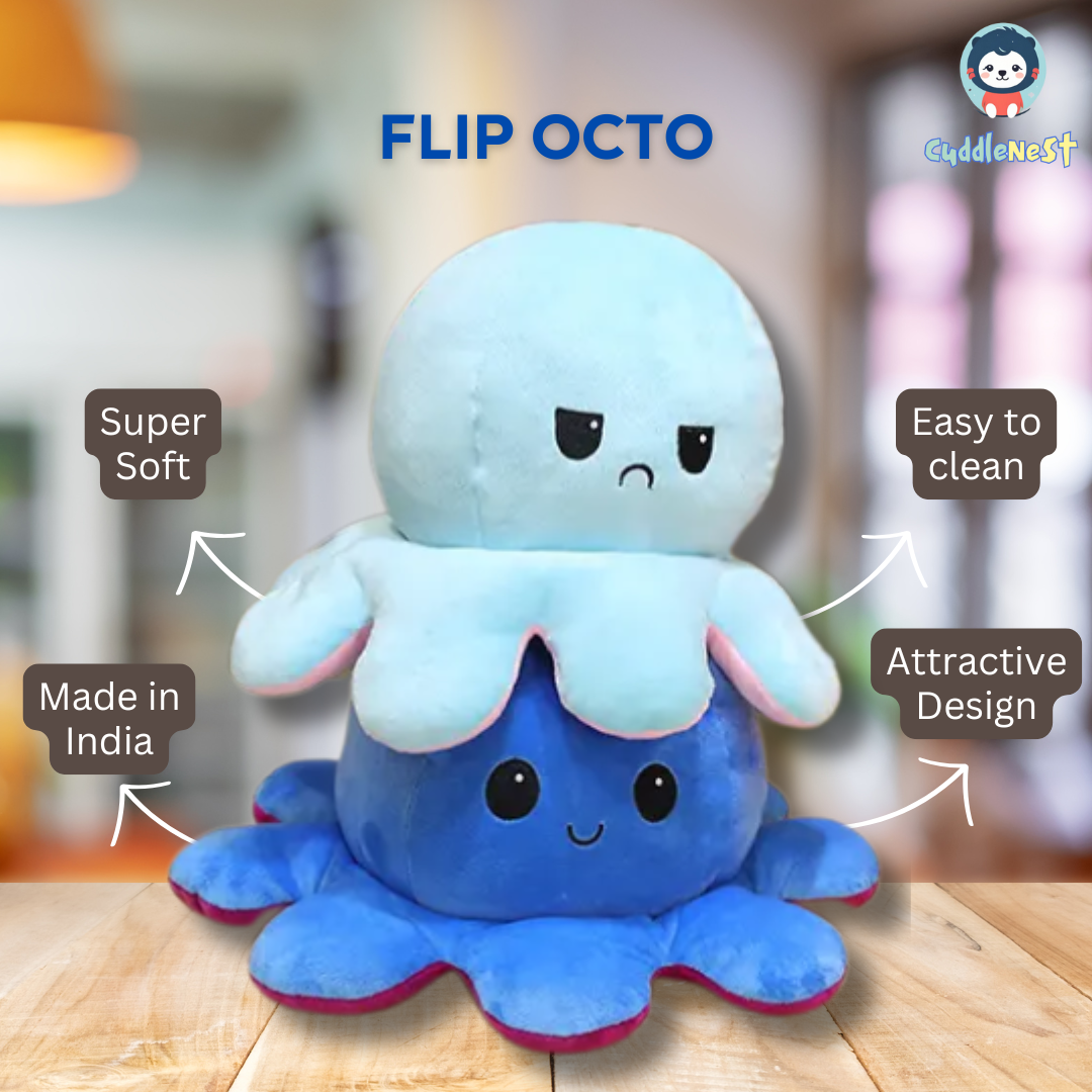 Flip Octopus Soft Toy - Double the Fun with Two Adorable Expressions!