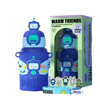Cool robot-themed kids water bottle 450ml insulated