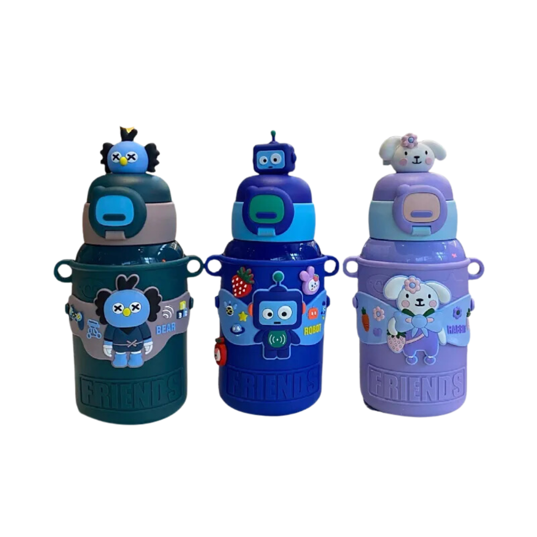 Insulated water bottle with robot design for kids