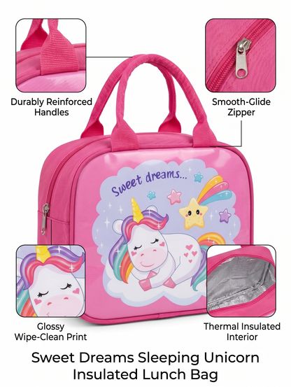 CuddleNest Kids Insulated Lunch Bag – Thermal Tiffin Bag with Back Zipper Pocket (5L Capacity) | Astronaut, Unicorn, Kuromi & Mermaid Prints
