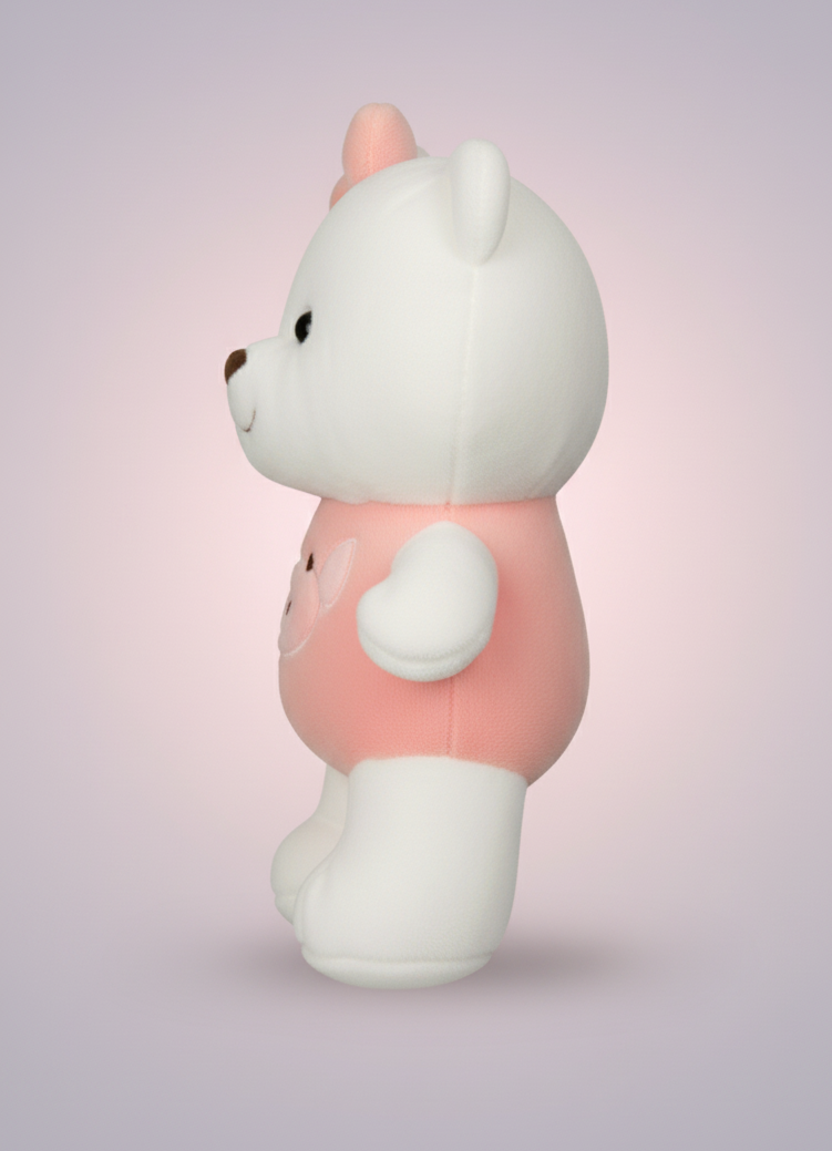 CuddleNest Plush Strawberry Lily Teddy Bear | White & Pink Soft Stuffed Toy with Ribbon for Kids & Girls | 35 CM