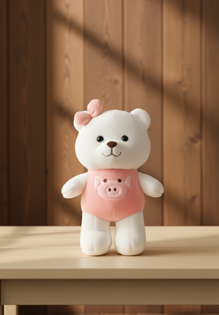 CuddleNest Plush Strawberry Lily Teddy Bear | White & Pink Soft Stuffed Toy with Ribbon for Kids & Girls | 35 CM