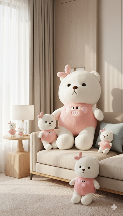 CuddleNest Plush Strawberry Lily Teddy Bear | White & Pink Soft Stuffed Toy with Ribbon for Kids & Girls | 35 CM