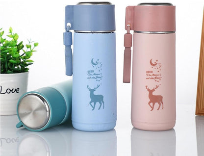 Eco-Friendly Deer Print Glass Water Bottle – 380ml | Leakproof, Wide Mouth, for School & Outdoor Use