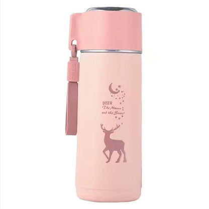 Eco-Friendly Deer Print Glass Water Bottle – 380ml | Leakproof, Wide Mouth, for School & Outdoor Use