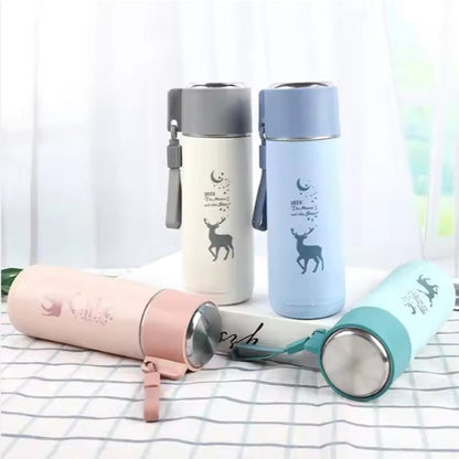 Eco-Friendly Deer Print Glass Water Bottle – 380ml | Leakproof, Wide Mouth, for School & Outdoor Use