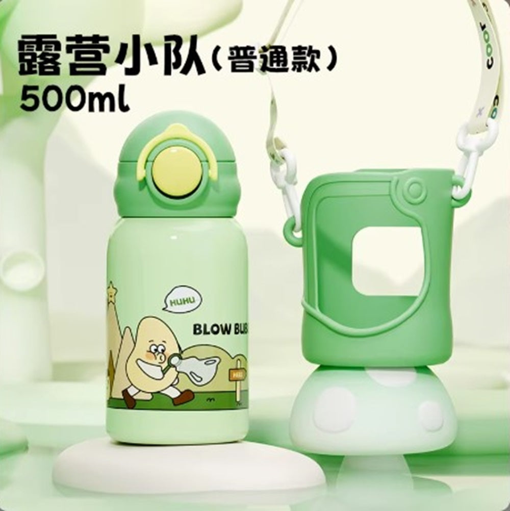 Stainless Steel Kids Water Bottle – 500ml | Double Wall, Straw Lid, Cartoon Print