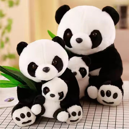 CuddleNest Cuddly Panda Mom and Baby Plush Toy Set – Soft Hugging Stuffed Animals with Bamboo Accent