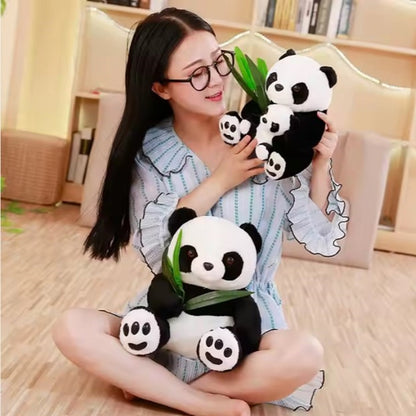 CuddleNest Cuddly Panda Mom and Baby Plush Toy Set – Soft Hugging Stuffed Animals with Bamboo Accent