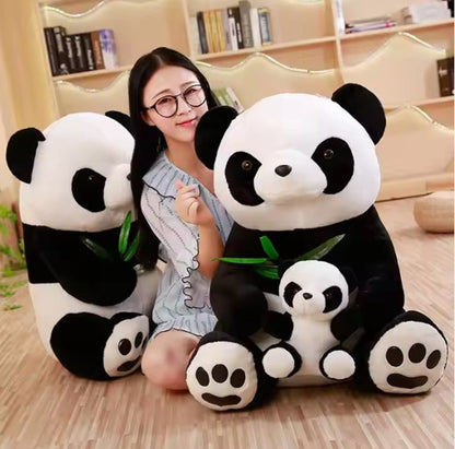 CuddleNest Cuddly Panda Mom and Baby Plush Toy Set – Soft Hugging Stuffed Animals with Bamboo Accent
