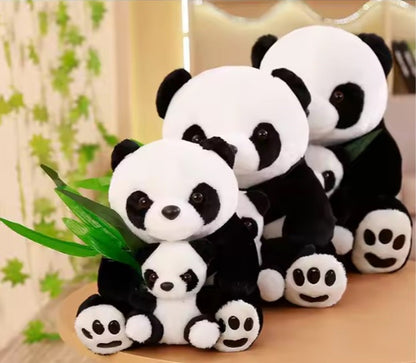 CuddleNest Cuddly Panda Mom and Baby Plush Toy Set – Soft Hugging Stuffed Animals with Bamboo Accent