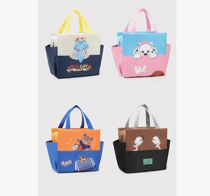 CuddleNest Kids Lunch Tote – Dual Colour, Insulated, Waterproof Food Storage Bag with Adorable Animal Prints for Girls & Boys
