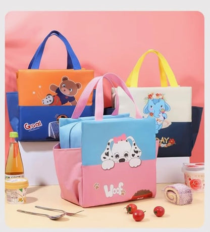 CuddleNest Kids Lunch Tote – Dual Colour, Insulated, Waterproof Food Storage Bag with Adorable Animal Prints for Girls & Boys