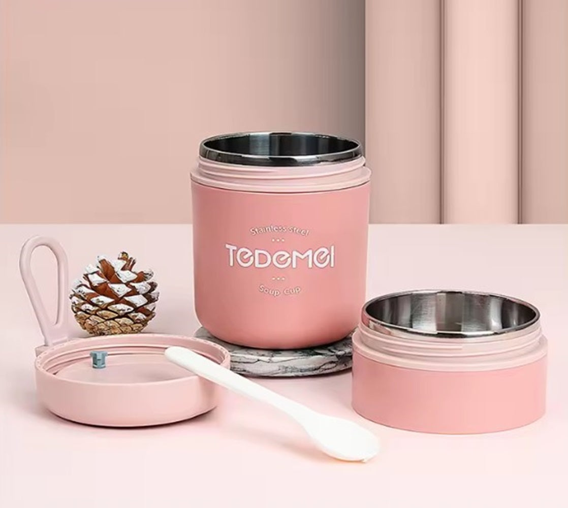 CuddleNest Insulated Stainless Steel Soup Cup Lunch Box 710 ml | Leakproof 2 Compartment Food Jar with Spoon for Office, School and Travel