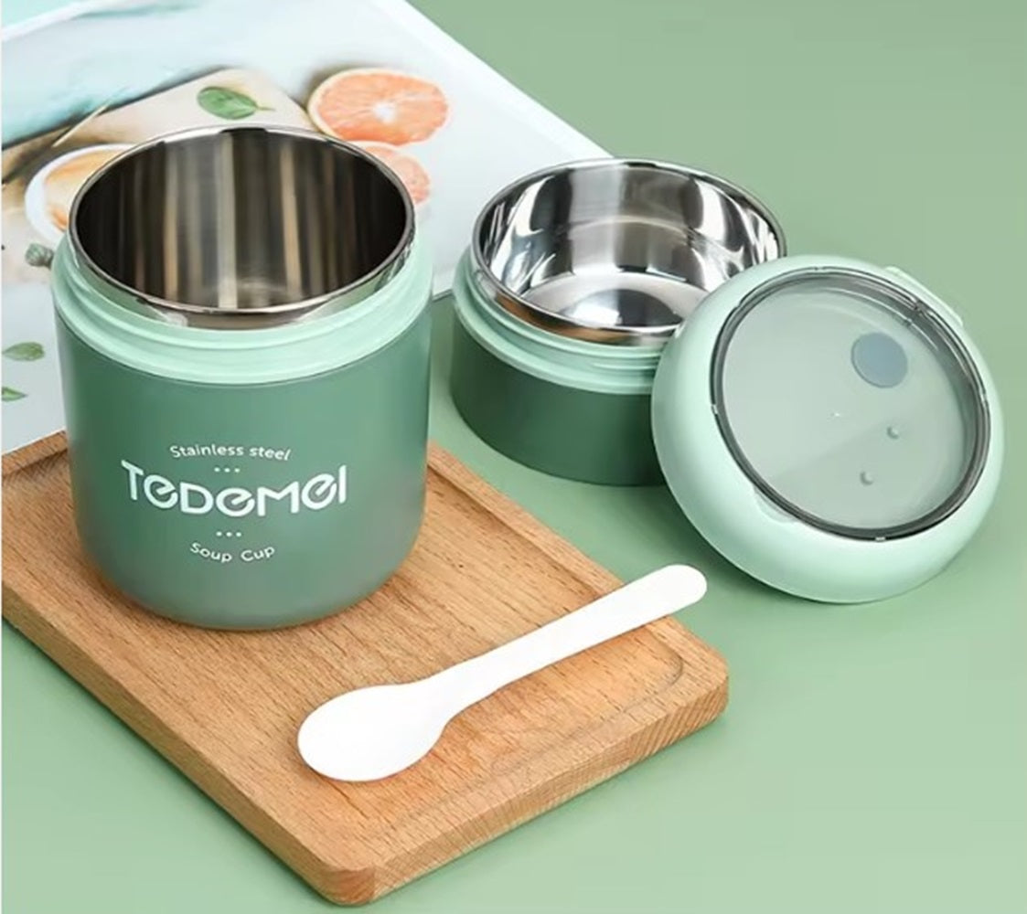CuddleNest Insulated Stainless Steel Soup Cup Lunch Box 710 ml | Leakproof 2 Compartment Food Jar with Spoon for Office, School and Travel