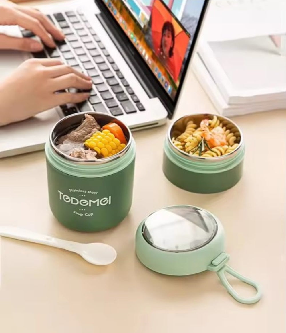 CuddleNest Insulated Stainless Steel Soup Cup Lunch Box 710 ml | Leakproof 2 Compartment Food Jar with Spoon for Office, School and Travel